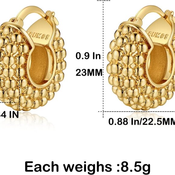 Gold Plated Chunky Hoop Earrings for Women Stylish Gift Jewelry - Picture 2 of 6